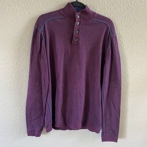 Sundance Mens XL Highland Stitch Henley Mockneck Sweater Burgundy Long sleeve